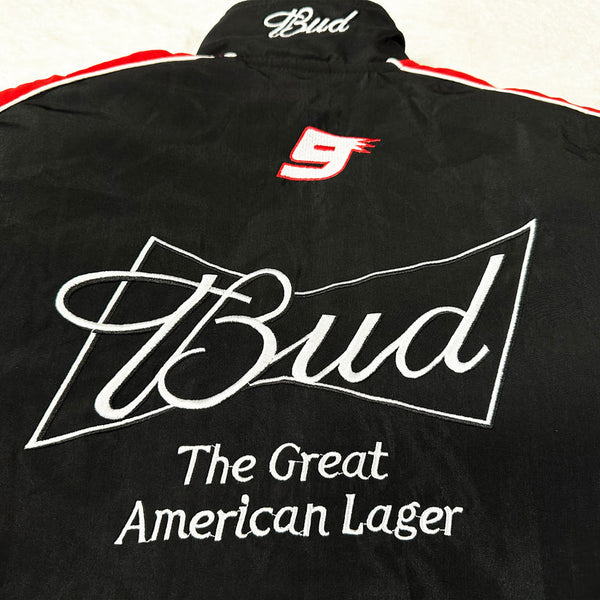 Budweiser Black Racing Jacket - Vintage Embroidered Team Coat