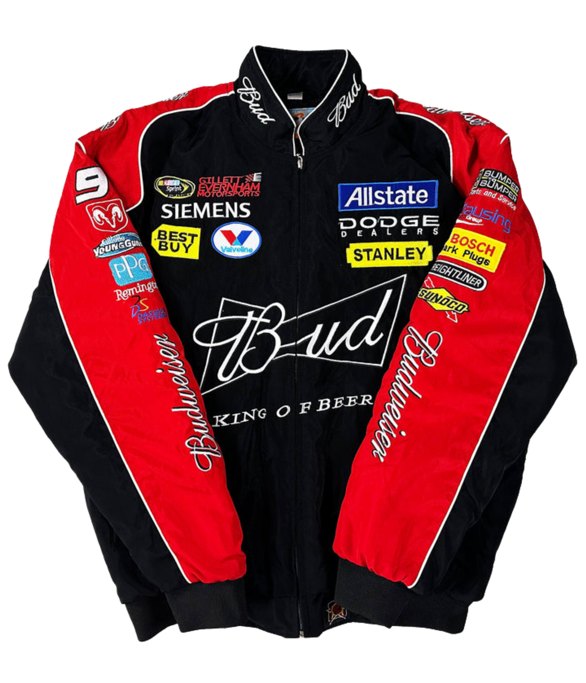 Budweiser Black Racing Jacket - Vintage Embroidered Team Coat